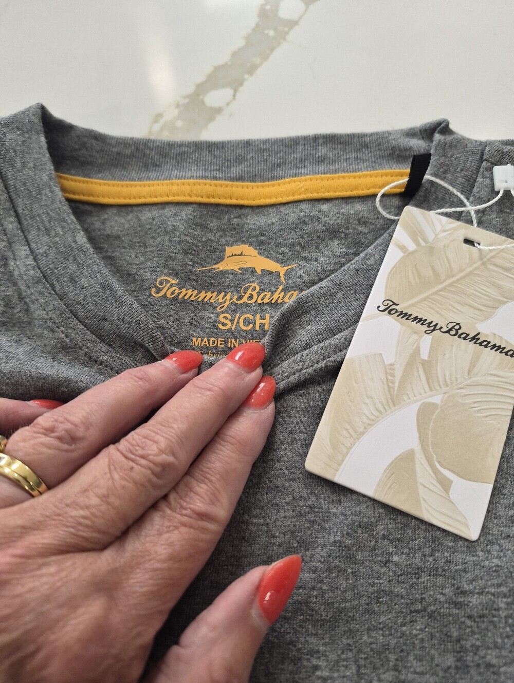 Tommy Bahama Dark HeatherTee with Gold  Trim